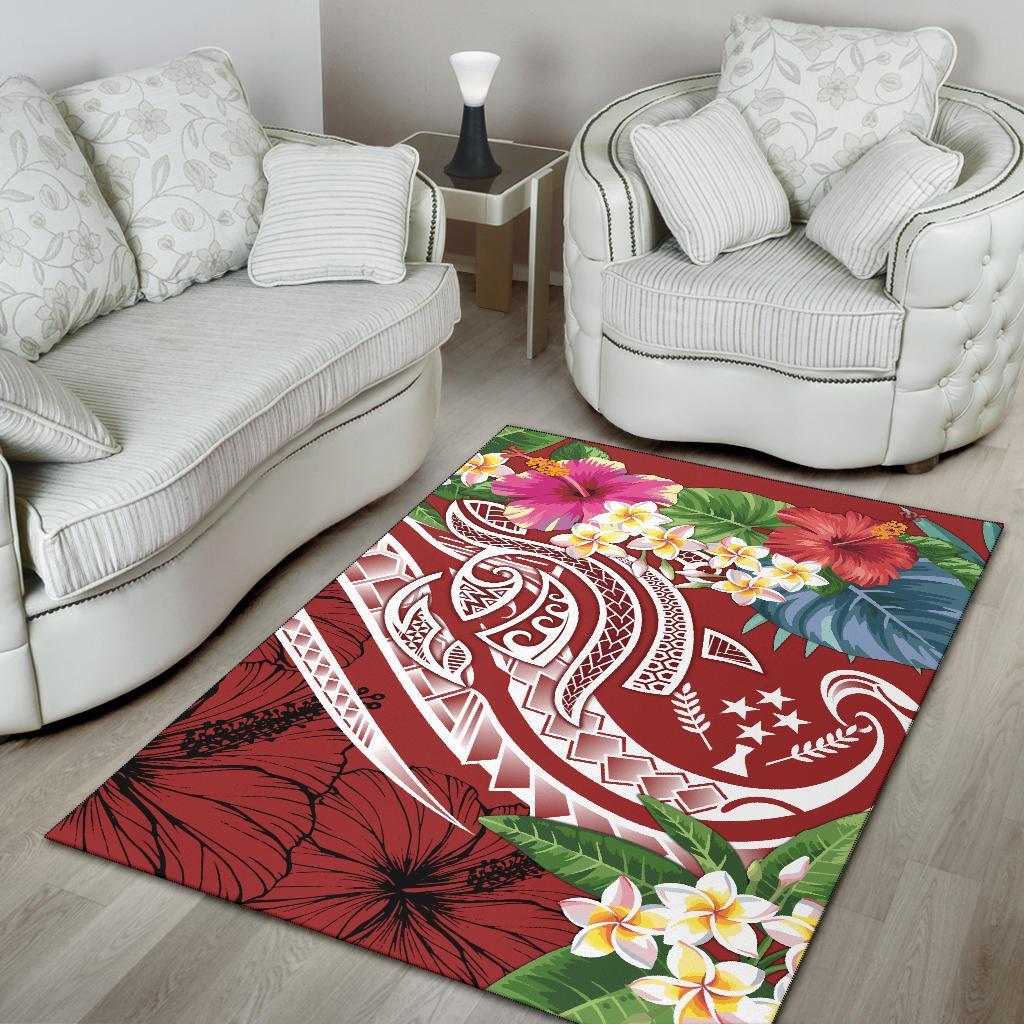 Kosrae Polynesian Area Rug - Summer Plumeria (Red) - Polynesian Pride