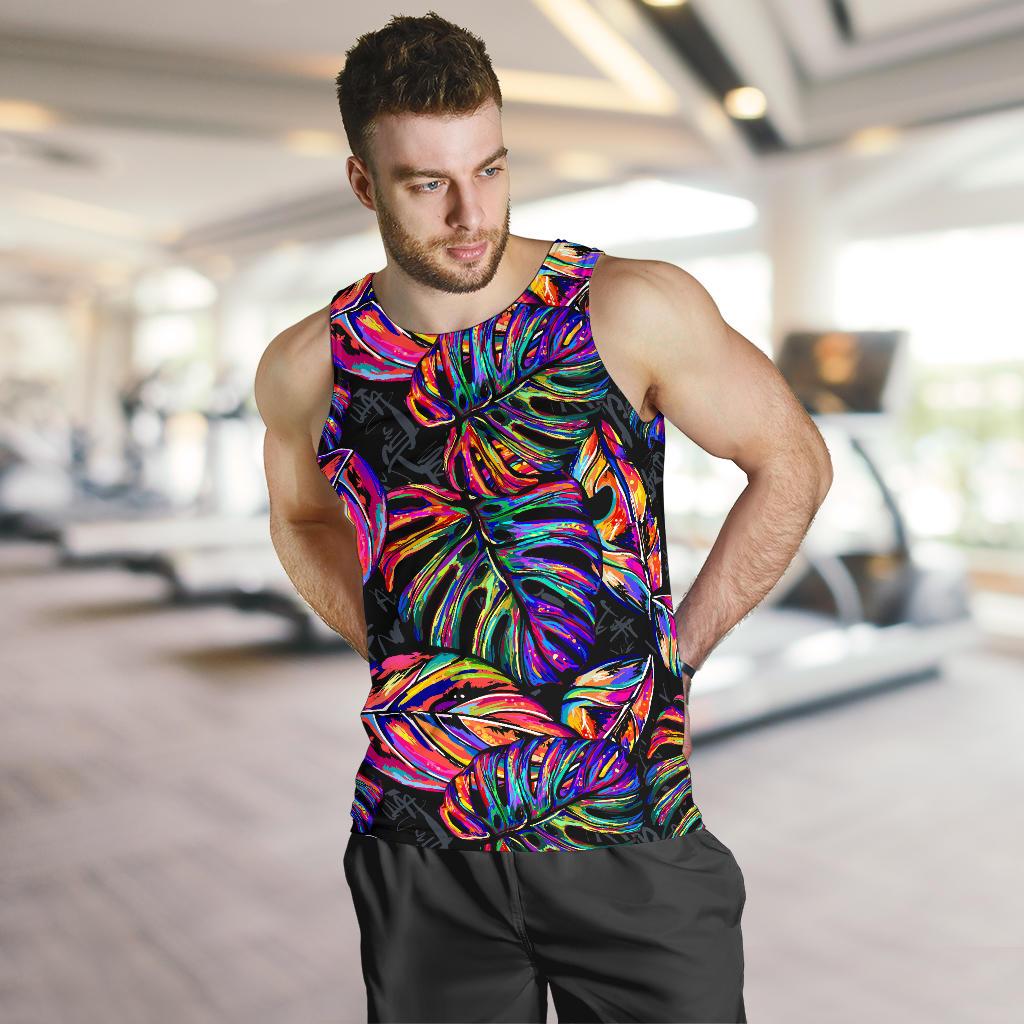 Palm Leaves Men's Tank Top - Neon Color - Polynesian Pride