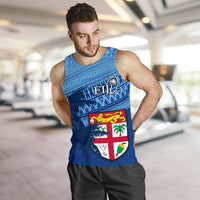 Fiji Rugby Makare And Tapa Patterns Men's Tank Top Blue - Polynesian Pride