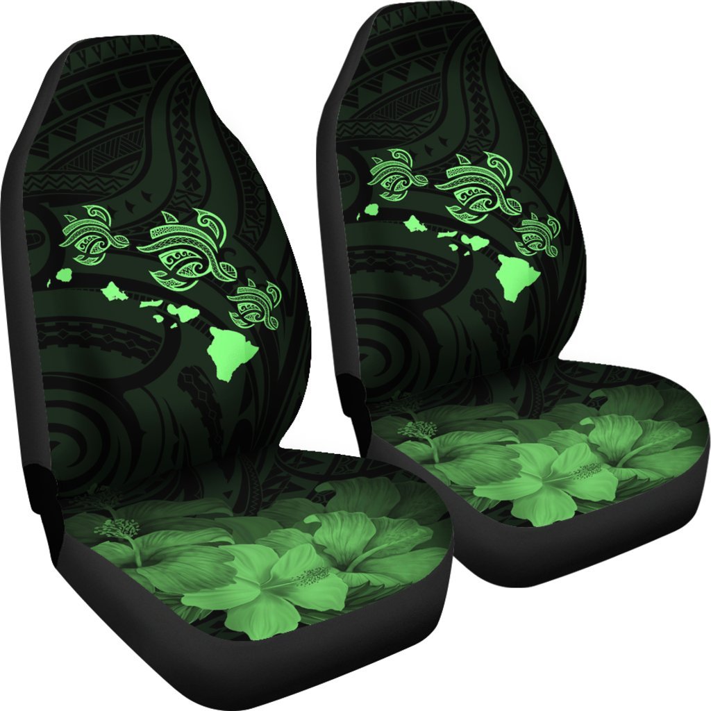 Hawaii Hibiscus Map Polynesian Ancient Green Turtle Car Set Covers - Polynesian Pride