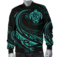 Hawaii Turtle Map Polynesian Men's Bomber Jacket - Turquoise - Frida Style - Polynesian Pride
