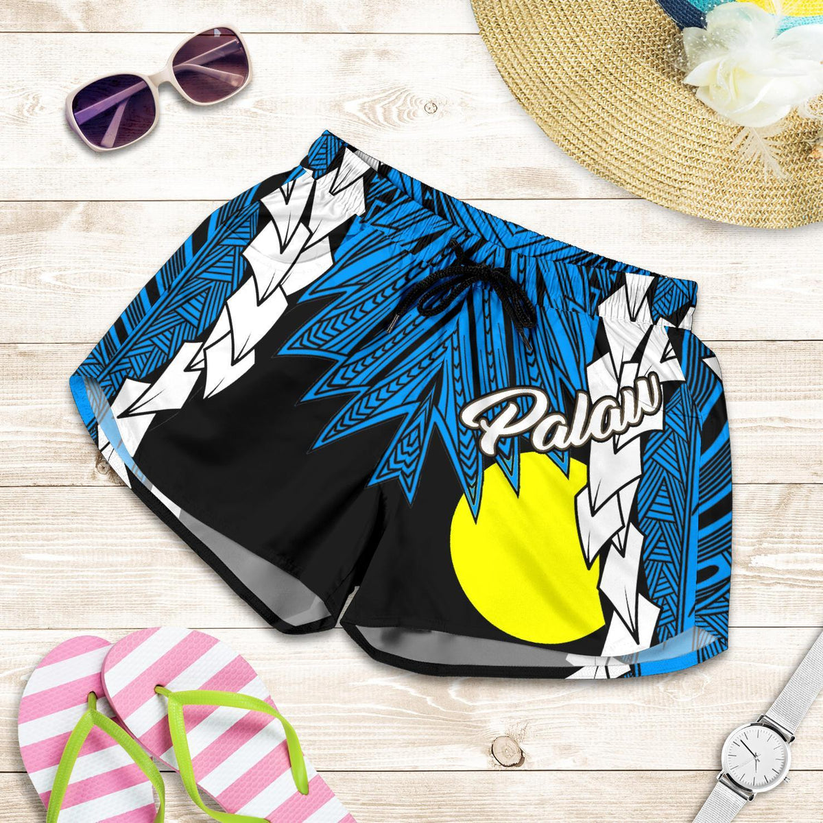 Palau Polynesian Women's Shorts - Tribal Wave Tattoo Flag Style - Polynesian Pride