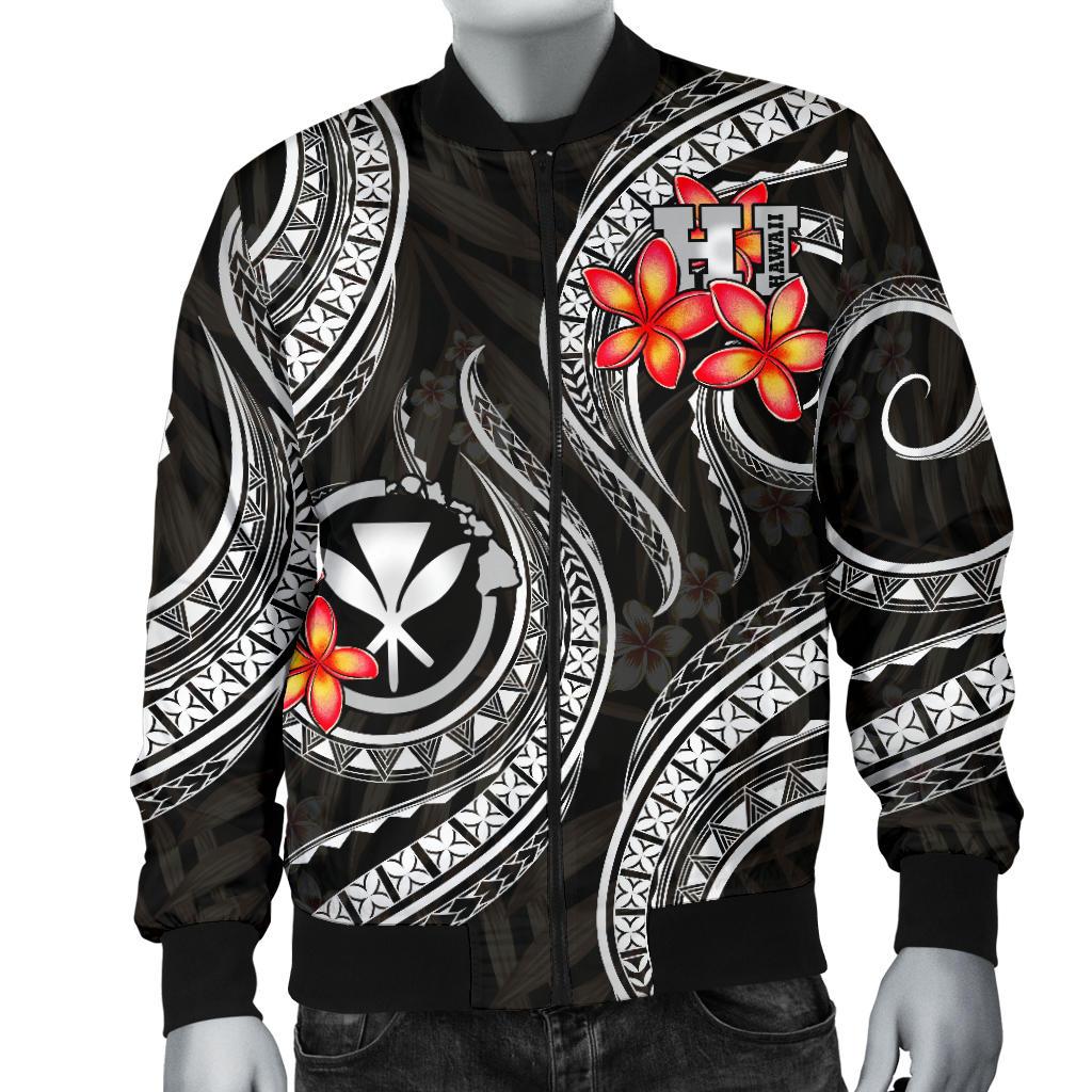 Polynesian Hawaii Men Bomber Jacket - Black Plumeria - Polynesian Pride