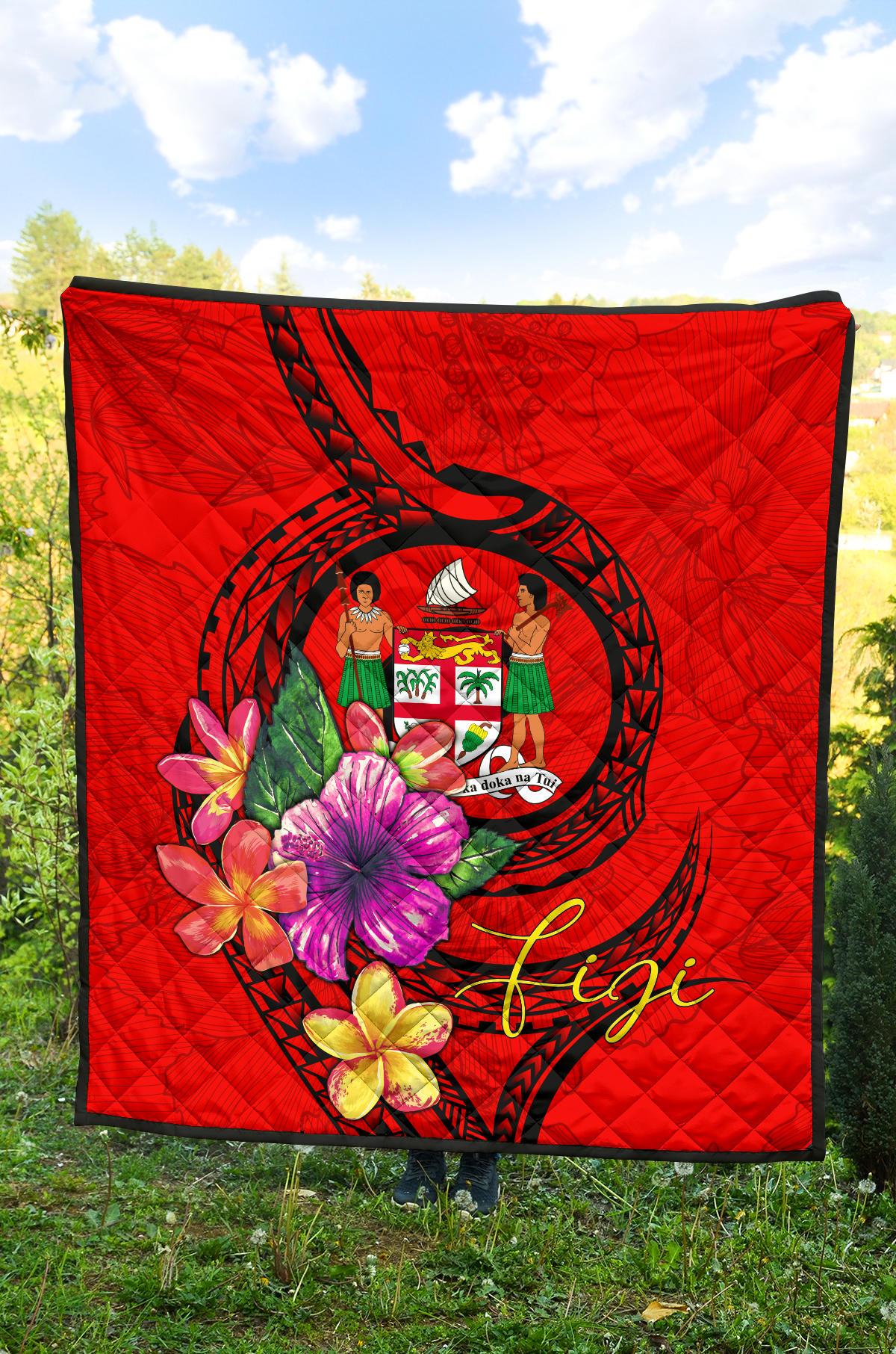 Fiji Polynesian Premium Quilt - Floral With Seal Red - Polynesian Pride