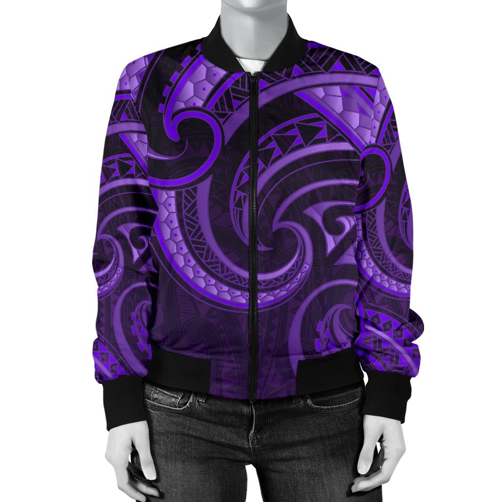 New Zealand Maori Mangopare Women Bomber Jacket Polynesian - Purple - Polynesian Pride