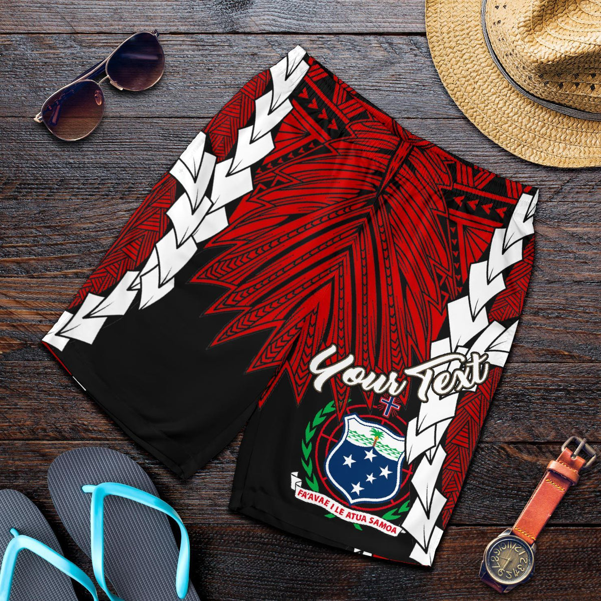 Samoa Polynesian Custom Personalised Men's Shorts - Tribal Wave Tattoo Flag Color - Polynesian Pride