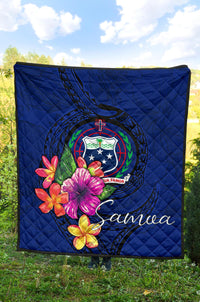 Samoa Polynesian Premium Quilt - Floral With Seal Blue - Polynesian Pride