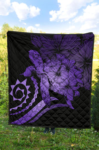 Hawaii Turtle Hibiscus Polynesian Vintage Premium Quilt - Purple - Polynesian Pride