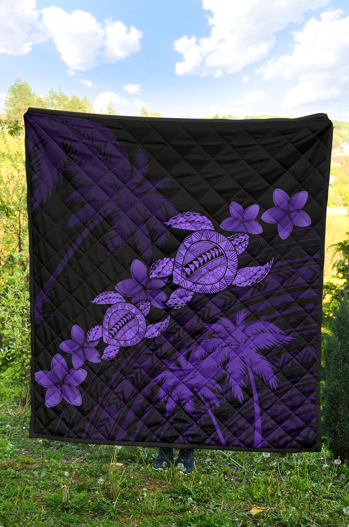 Hawaii Turtle Plumeria Coconut Tree Polynesian Premium Quilt - Purple - Polynesian Pride