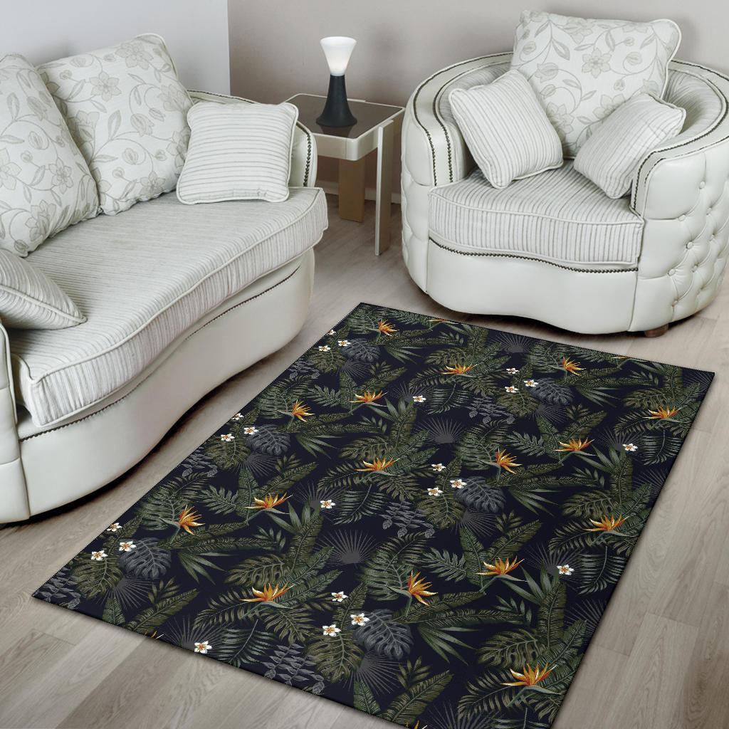 Tropical Leaves And Flowers In The Night Style Rug - Polynesian Pride