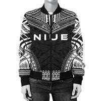 Niue Polynesian Chief Women'S Bomber Jacket - Black Version - Polynesian Pride