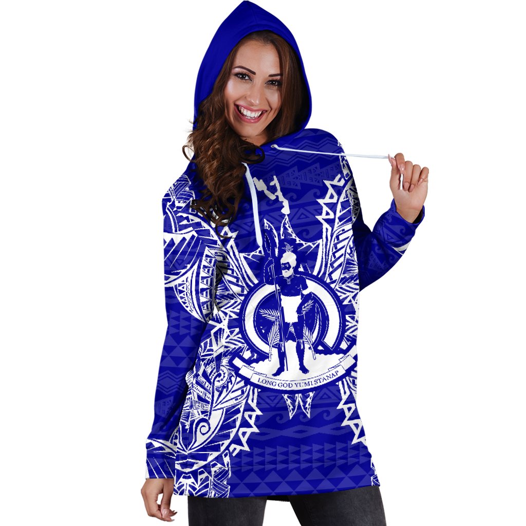 Vanuatu Polynesian Hoodie Dress Map Blue - Polynesian Pride