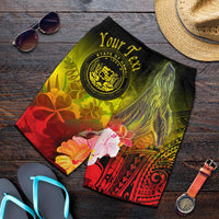 Polynesian Hawaii Custom Personalised Men's Shorts - Humpback Whale with Tropical Flowers (Yellow) Yellow - Polynesian Pride