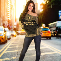 Kanaka Maoli Polynesian Chief Women's Off Shoulder Sweater - Gold Version - Polynesian Pride