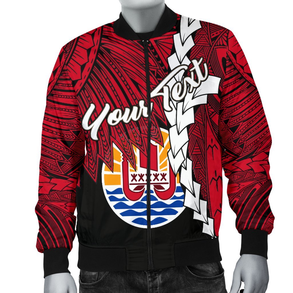 Tahiti Polynesian Custom Personalised Men's Bomber Jacket - Tribal Wave Tattoo Flag Style - Polynesian Pride