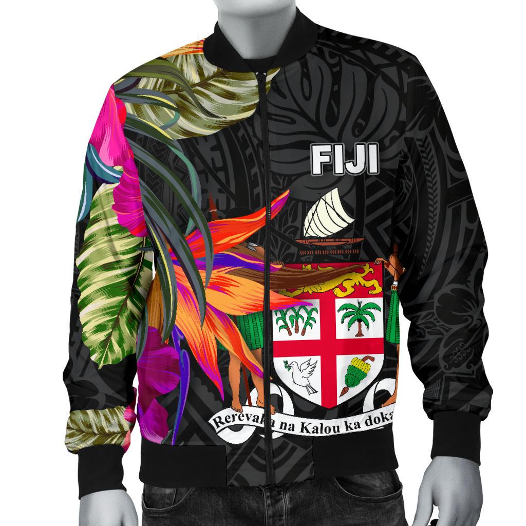 Fiji Men's Bomber Jacket - Polynesian Hibiscus Pattern - Polynesian Pride