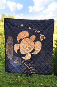 Personalized - Hawaii Kakau Polynesian Turtle Map Premium Quilt - Indigo - Polynesian Pride