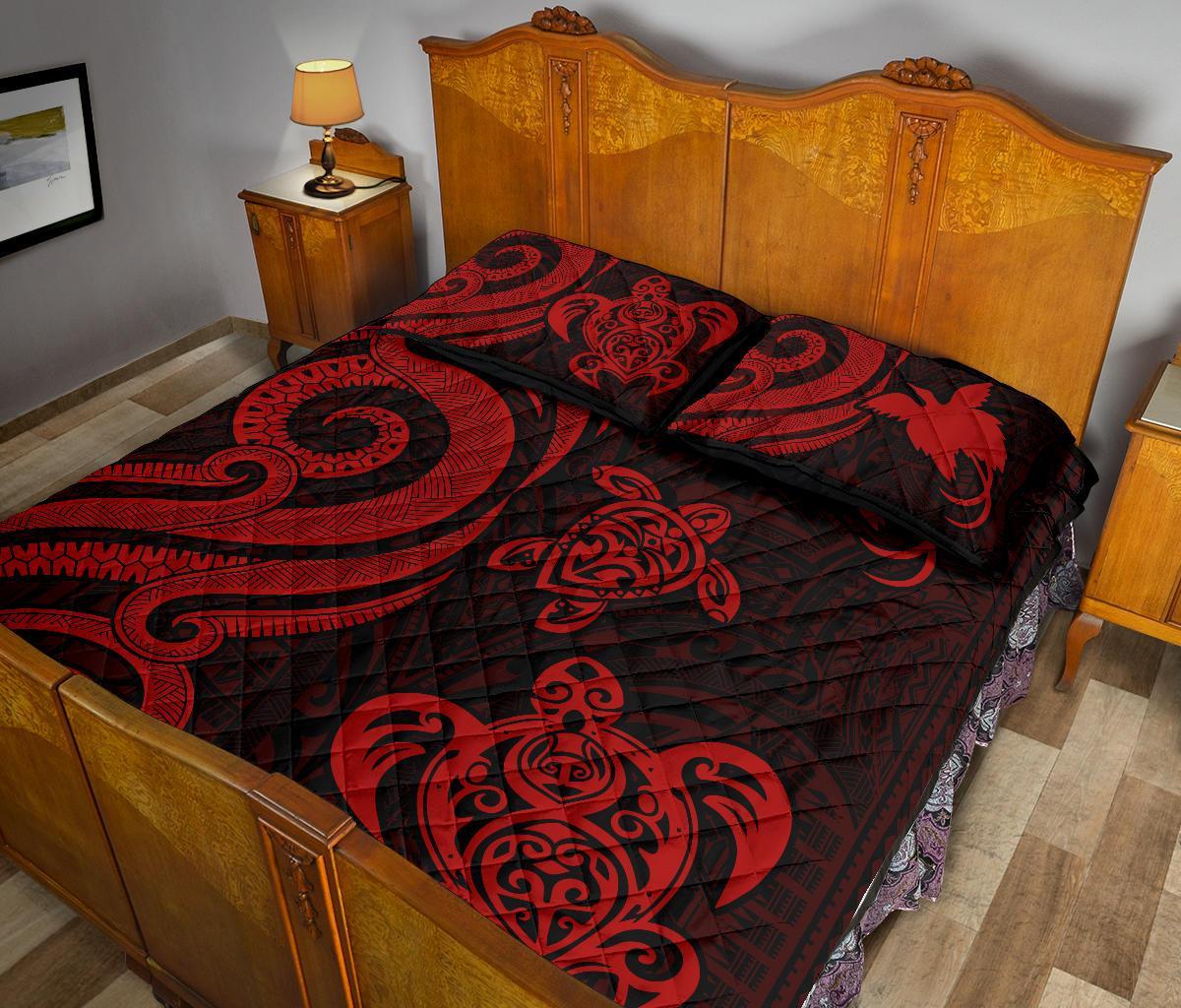 Papua New Guinea Quilt Bed Set - Red Tentacle Turtle - Polynesian Pride