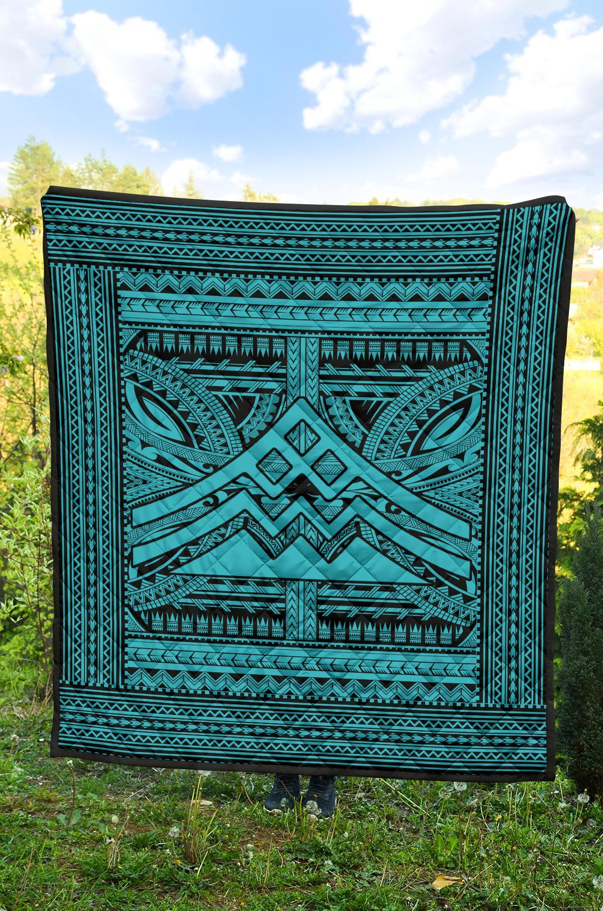 Hawaii Polynesian Mauna Kea Premium Quilt Blue - Polynesian Pride
