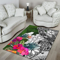 Kosrae Area Rug White - Turtle Plumeria Banana Leaf - Polynesian Pride