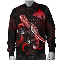 Papua New Guinea Polynesian Men's Bomber Jacket - Turtle With Blooming Hibiscus Red - Polynesian Pride