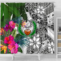 Pohnpei Shower Curtain White - Turtle Plumeria Banana Leaf - Polynesian Pride