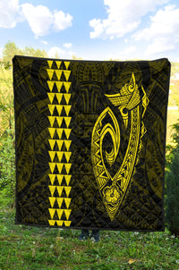Hawaii Kakau Makau Fish Hook Polynesian Premium Quilt - Yellow - Polynesian Pride