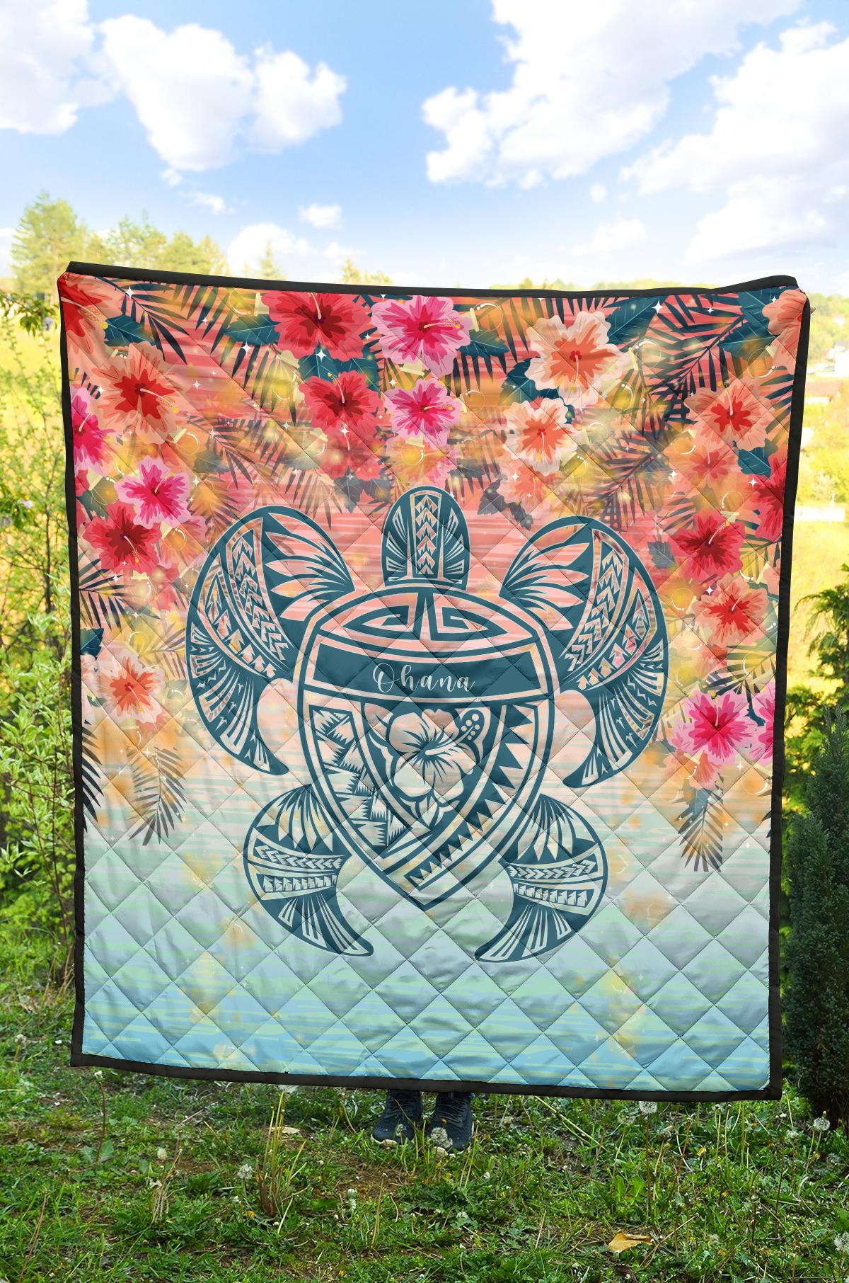 Hawaii Turtle Ohana Stary Night Hibiscus Premium Quilt - Polynesian Pride