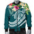 Papua New Guinea Polynesian Men's Bomber Jacket - Summer Plumeria (Turquoise) - Polynesian Pride