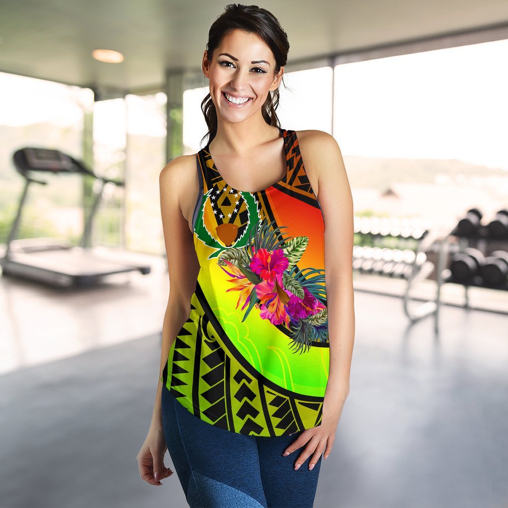 Pohnpei Wome's Racerback Tank - Polynesian Hook And Hibiscus (Reggae) Reggae - Polynesian Pride