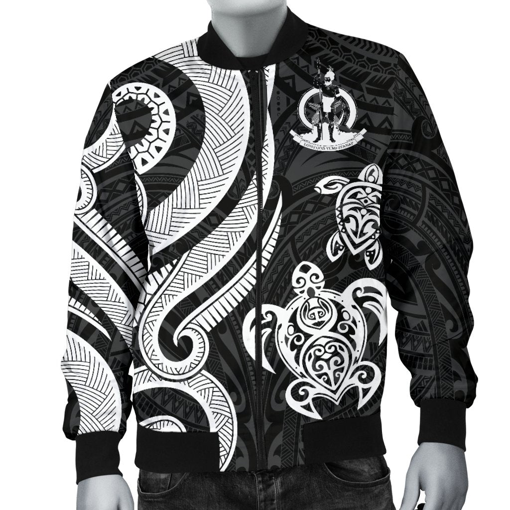 Vanuatu Men's Bomber Jacket - White Tentacle Turtle - Polynesian Pride