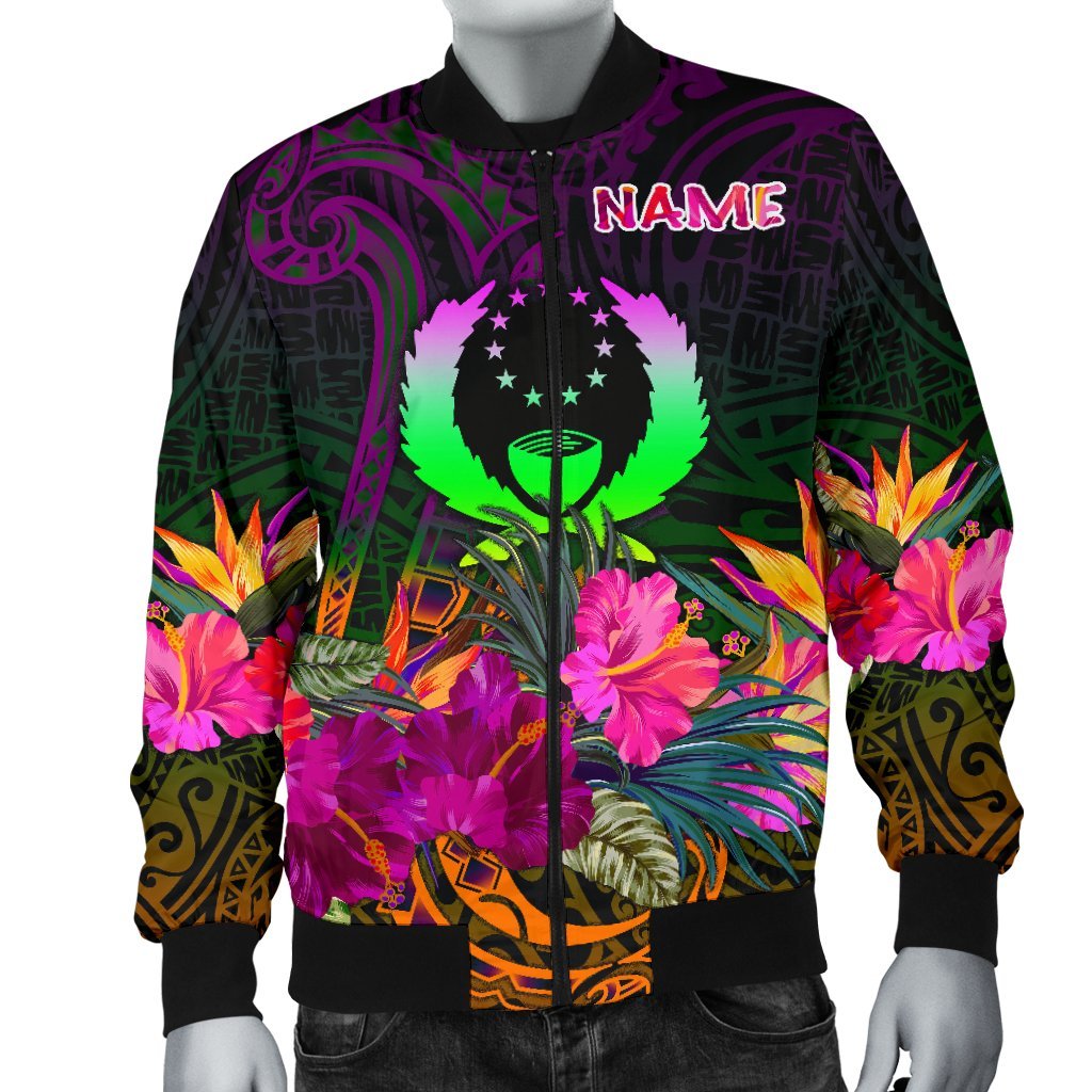 Pohnpei Personalised Men's Bomber Jacket - Summer Hibiscus - Polynesian Pride