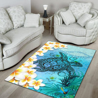 Polynesian Turtle Area Rug, Plumeria with Hibiscus - Polynesian Pride