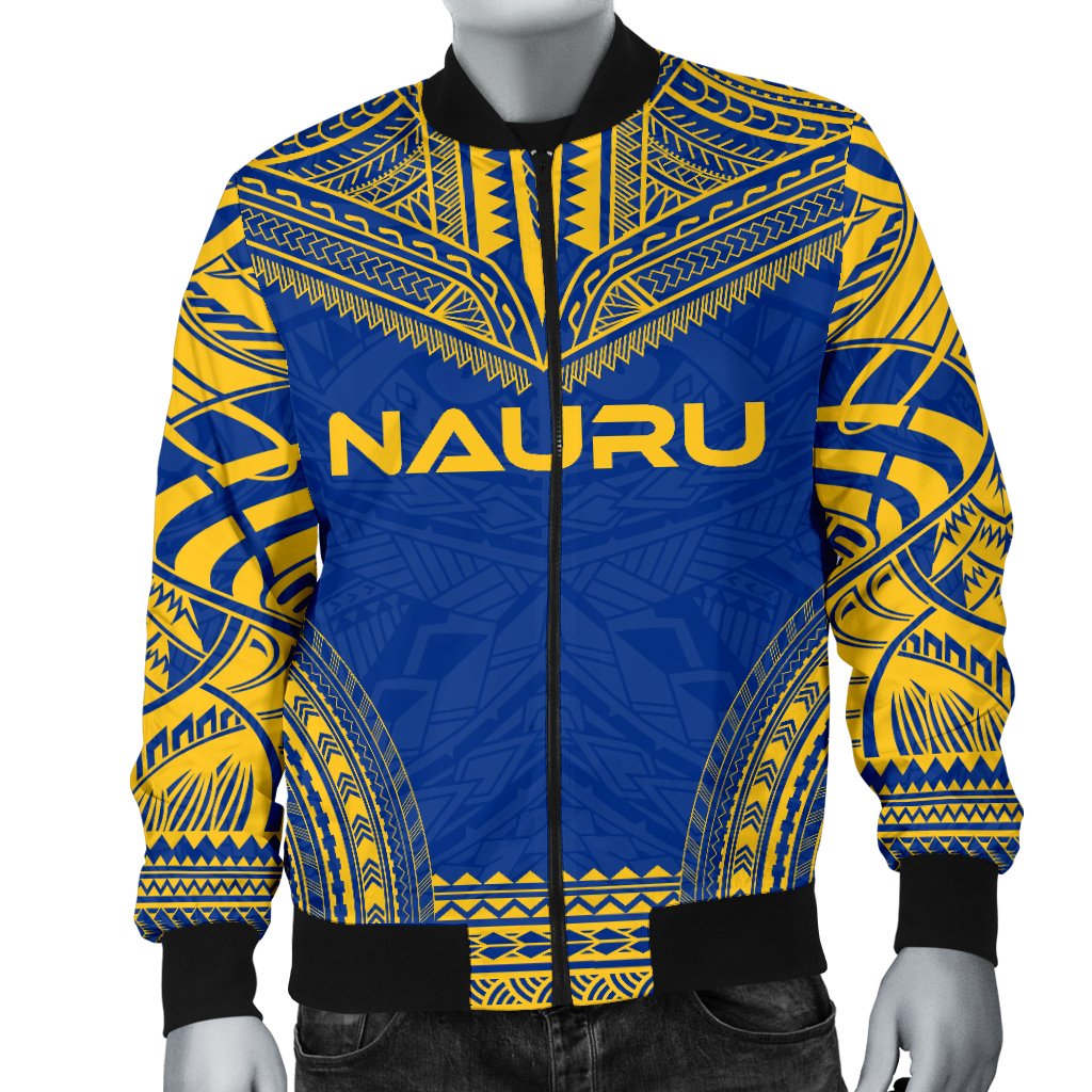 Nauru Flag Polynesian Chief Men's Bomber Jacket - Polynesian Pride