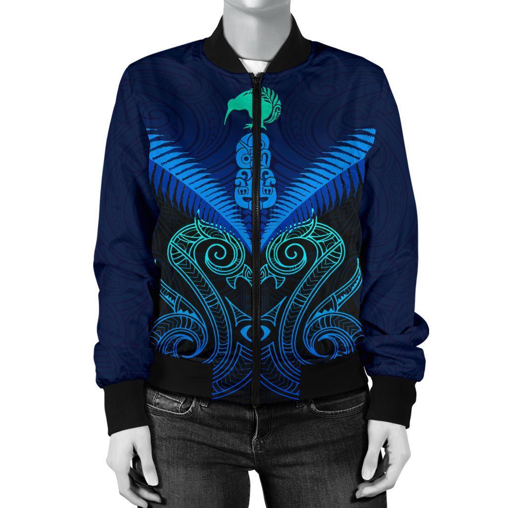 Maori Manaia New Zealand Women Bomber Jacket Blue - Polynesian Pride