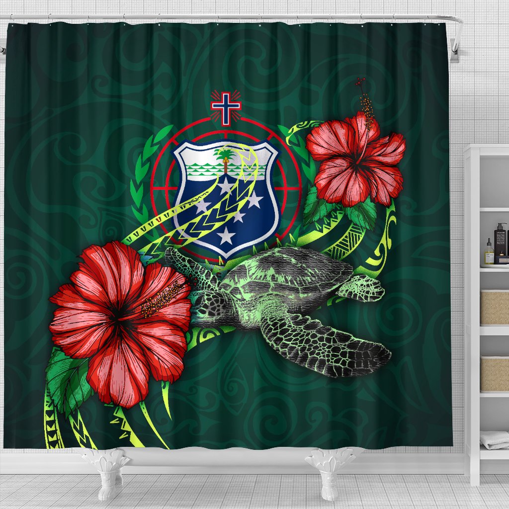 Samoa Polynesian Shower Curtain - Green Turtle Hibiscus - Polynesian Pride