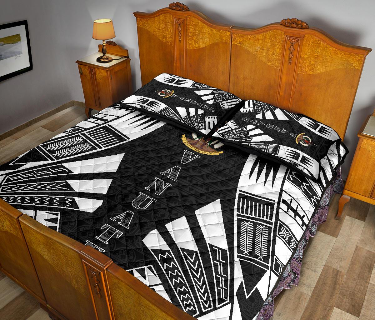 Vanuatu Quilt Bed Set - Vanuatu Coat Of Arms White Tattoo Style - Polynesian Pride