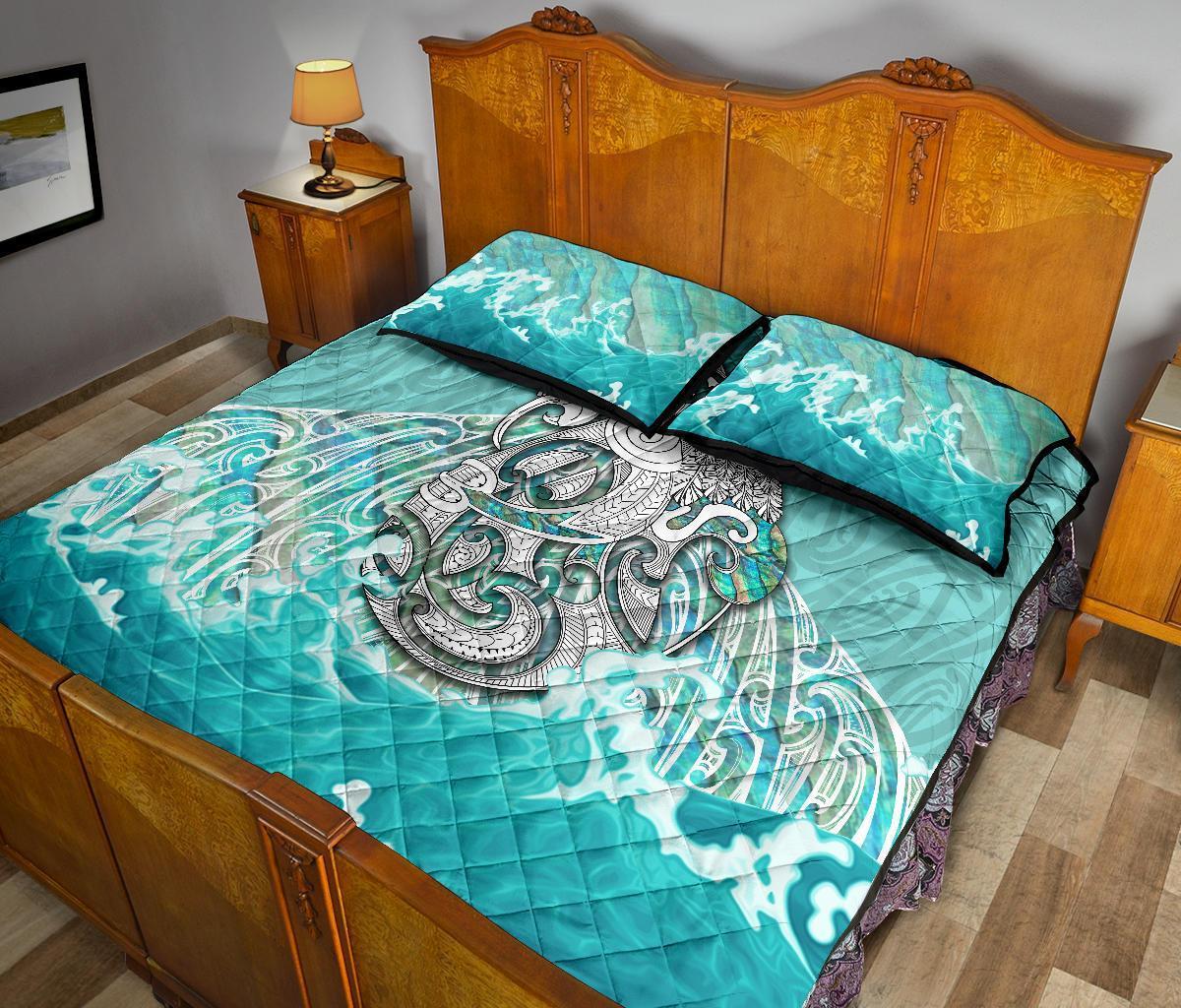 Maori Manaia The Blue Sea Quilt Bed Set, Turquoise - Polynesian Pride