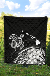 Hawaii Map Plumeria Polynesian Premium Quilt - Polynesian Pride