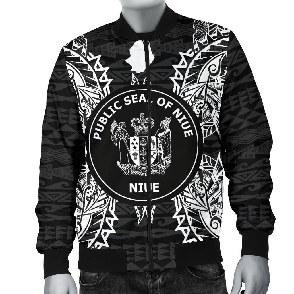Niue Polynesian Men's Bomber Jacket Map Black - Polynesian Pride