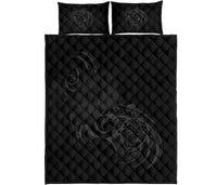 Hawaii Map Turtle Hibiscus Divise Gray Polynesian Quilt Bed Set Gray - Polynesian Pride