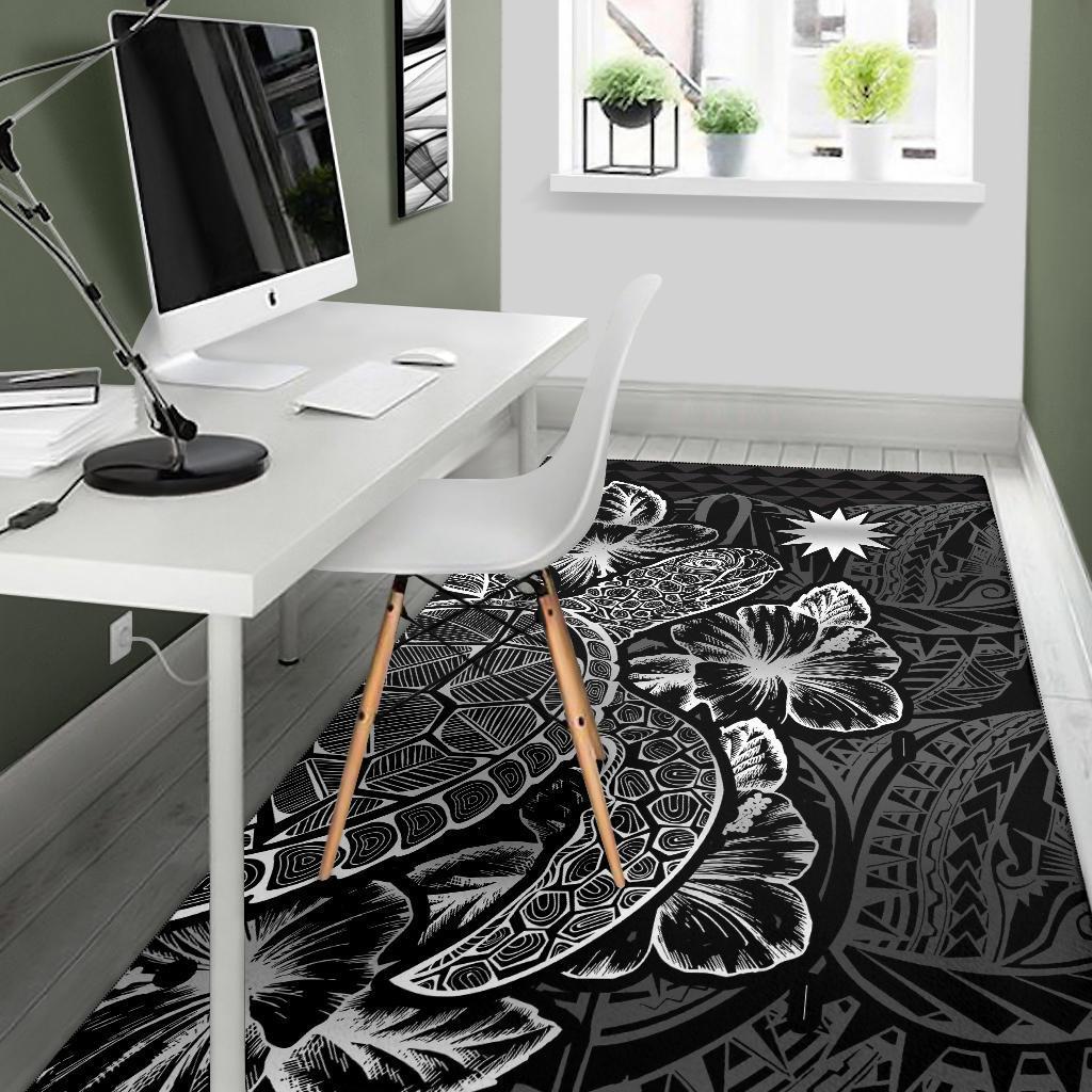 Nauru Area Rugs Turtle Hibiscus Black - Polynesian Pride