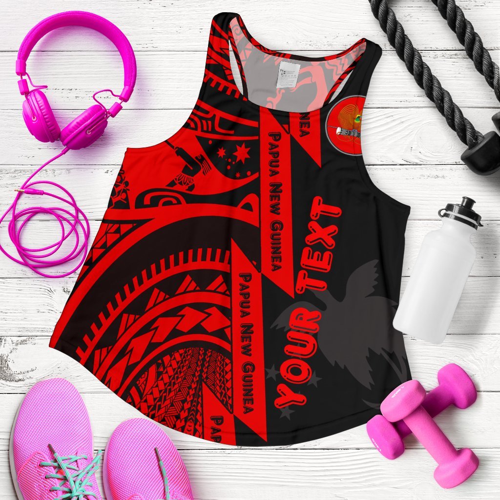 (Custom Personalised) Polynesian Guinea Women's Tank Top - Moana Maui Tattoo With Coat Of Arm Guinea Red Red - Polynesian Pride