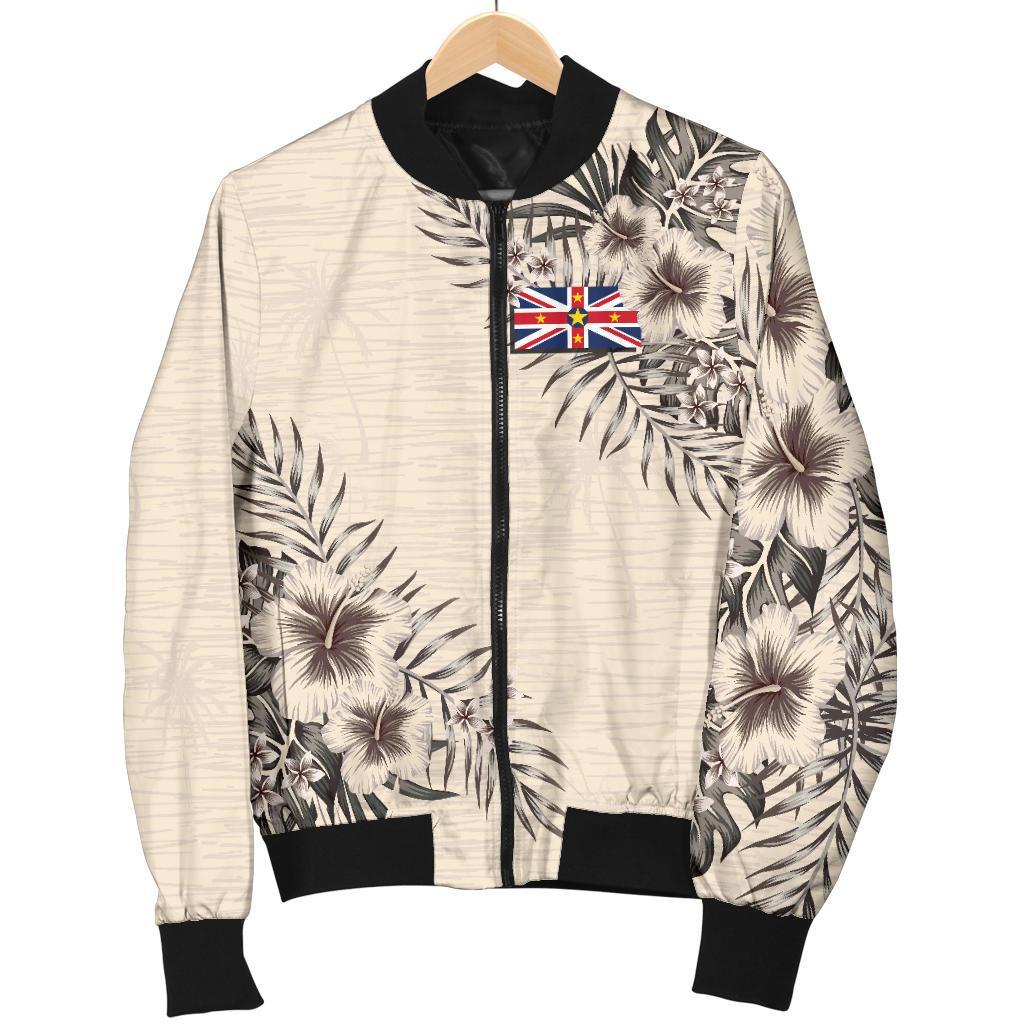 Niue Men's Bomber Jacket - The Beige Hibiscus - Polynesian Pride