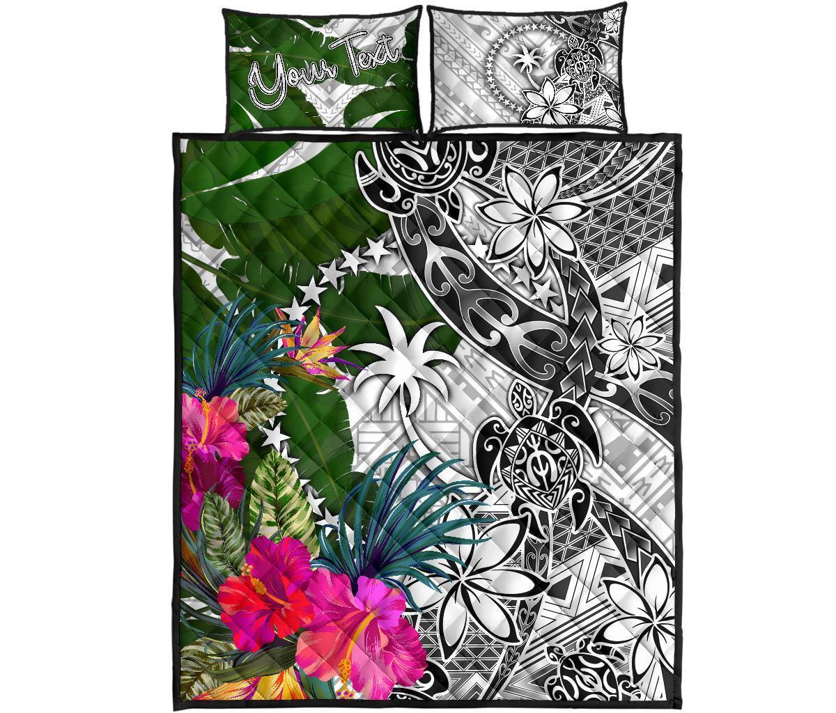 Chuuk Custom Personalised Quilt Bet Set White - Turtle Plumeria Banana Leaf - Polynesian Pride