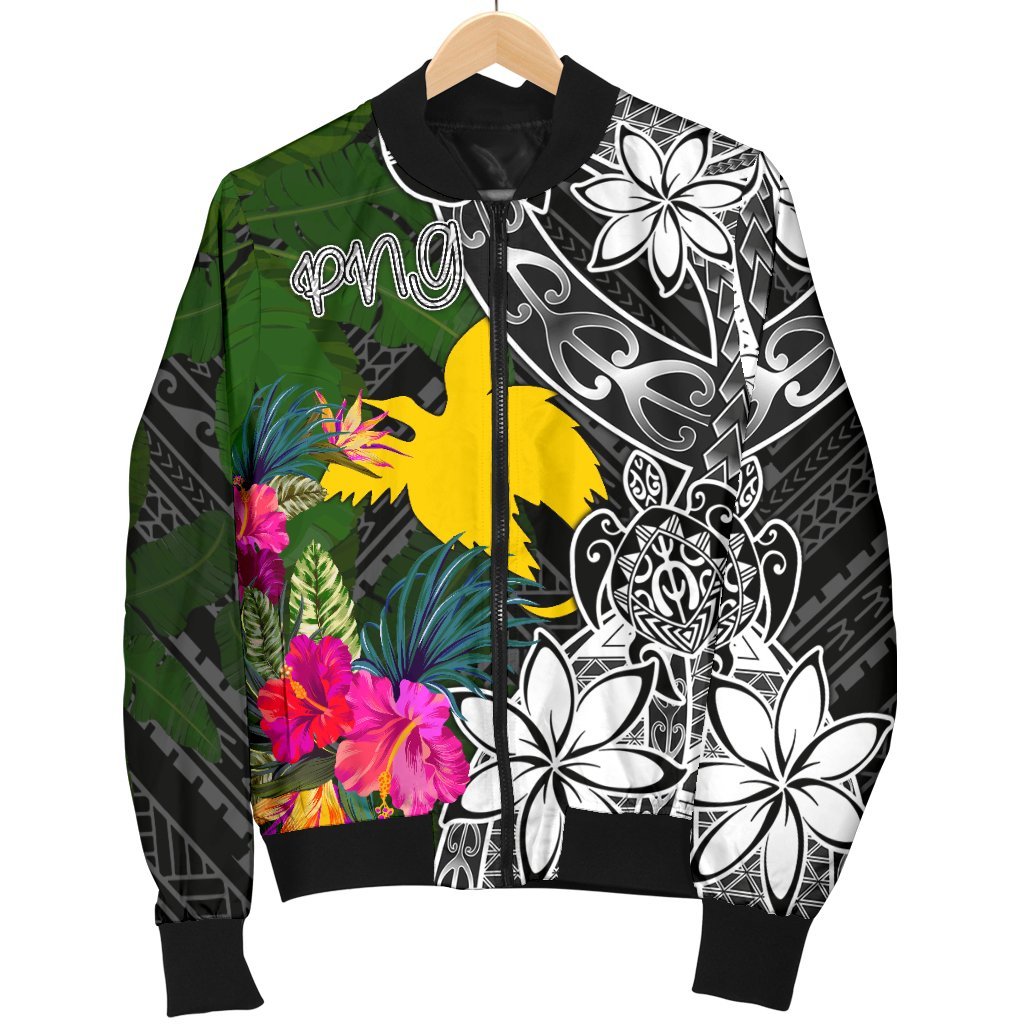Papua New Guinea Men Bomber Jacket - Turtle Plumeria Banana Leaf - Polynesian Pride