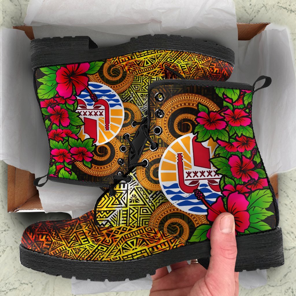 Tahiti Polynesian Leather Boots - Hibiscus Vintage Orange - Polynesian Pride