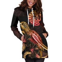 Tahiti Polynesian Hoodie Dress - Turtle With Blooming Hibiscus Gold - Polynesian Pride