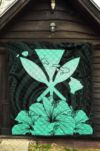 Hawaiian Kanaka Premium Quilt Hibiscus Polynesian Love Turquoise - Polynesian Pride