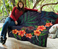 Hibiscus Palm Background Premium Quilt - Polynesian Pride